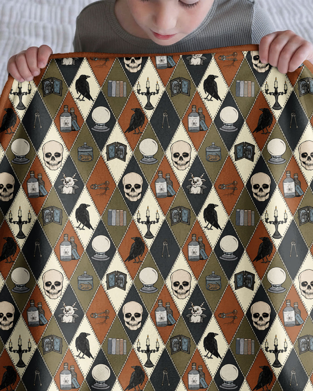 Retro Gothic Halloween Patchwork Bamboo Blanket
