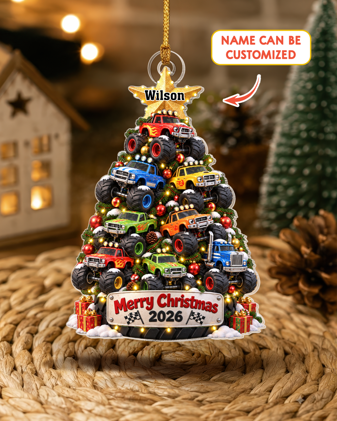 Monster Truck Christmas Acrylic Ornament