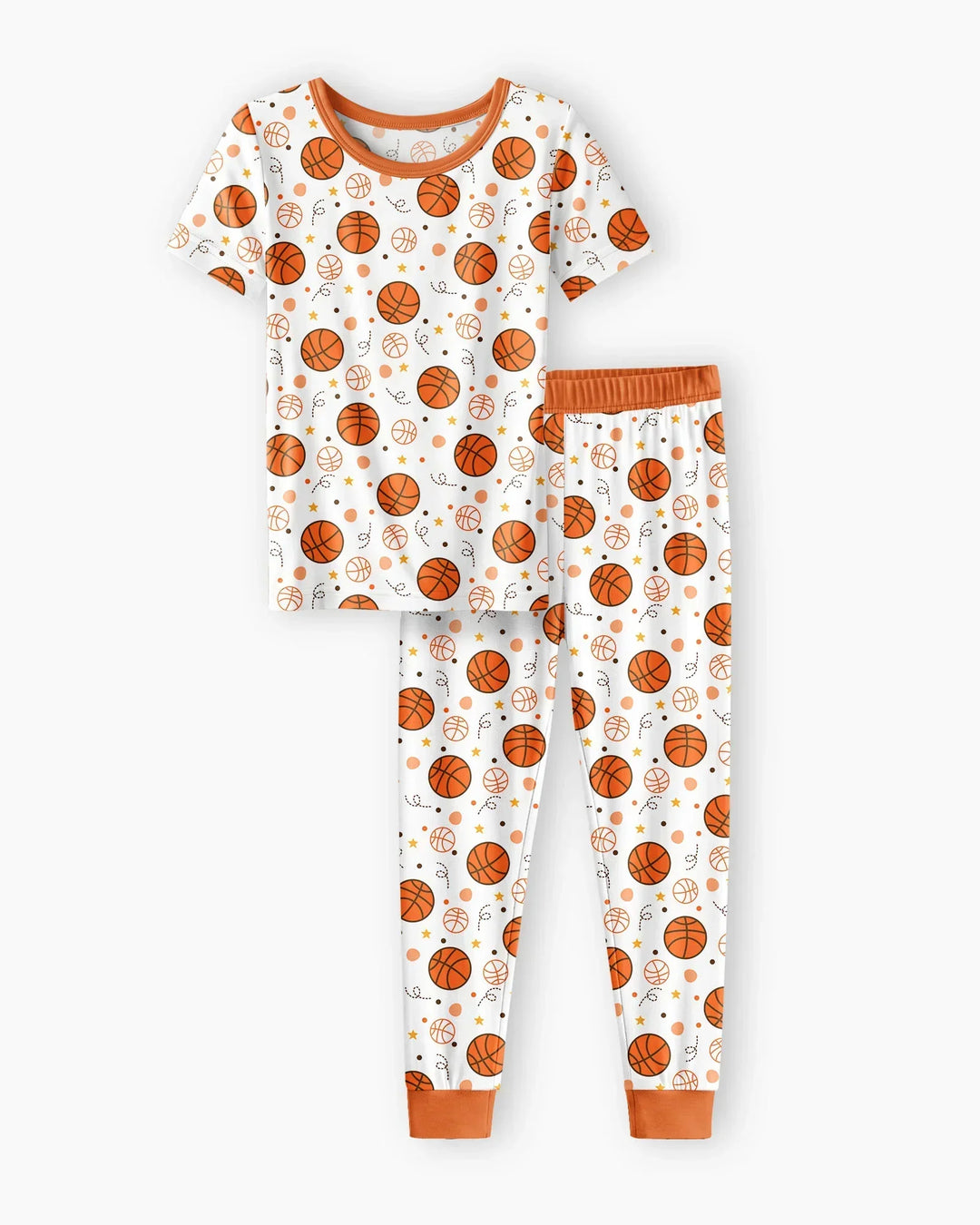 Oranger Basketball Zweiteiliger Kurzarm-Pyjama aus Bambus