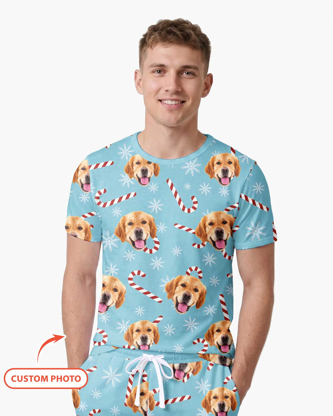 Custom Photo With Christmas Pattern Pajamas Bamboo Men Short Sleeve Short Pajama Set