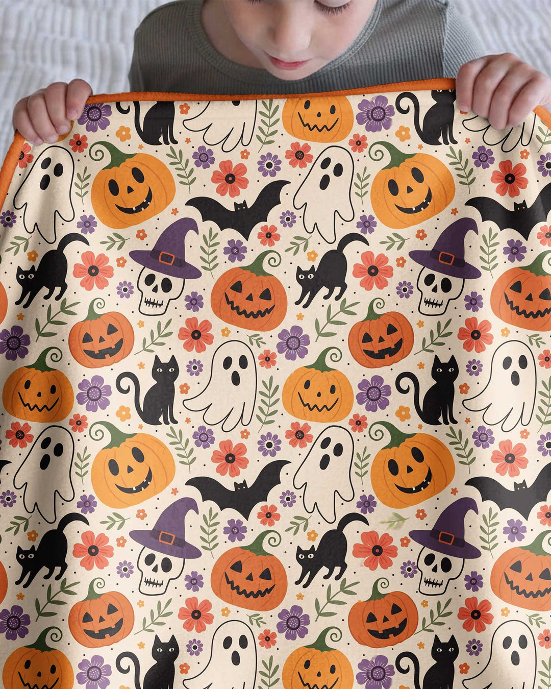 Spooky Halloween Floral Delight Bamboo Blanket