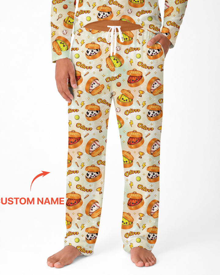 Custom Name Sports Dumpling Bamboo Men's Pajama Set