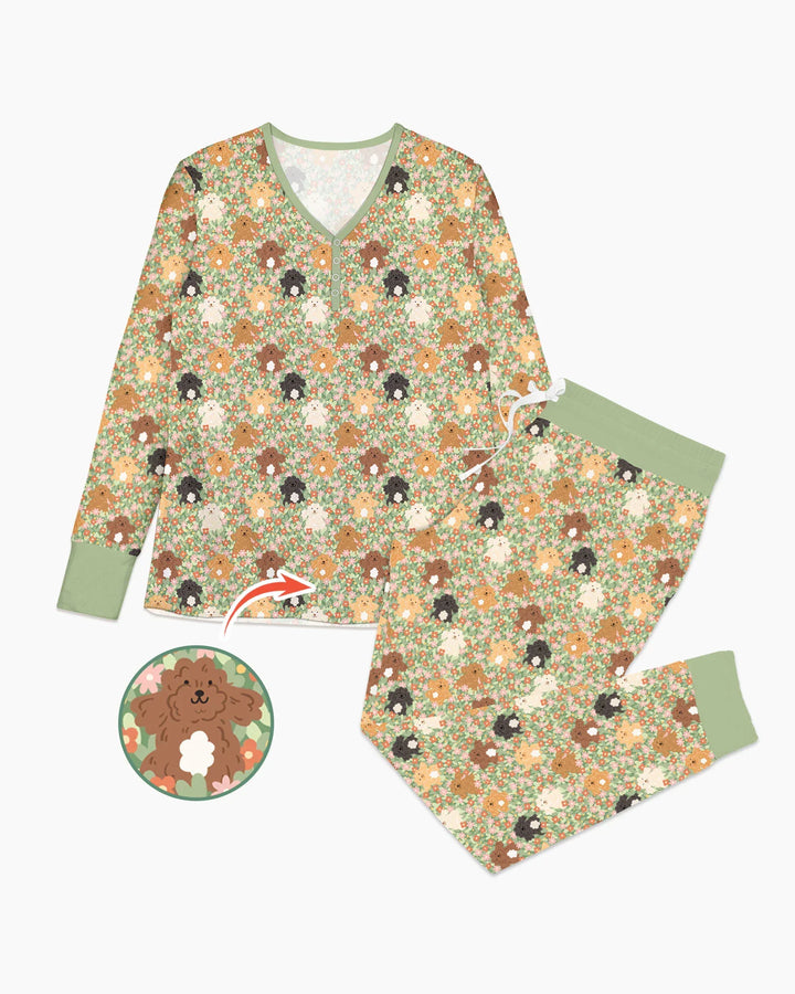 Welpen-Garten-Familien-Pyjama-Set aus Bambus für Damen