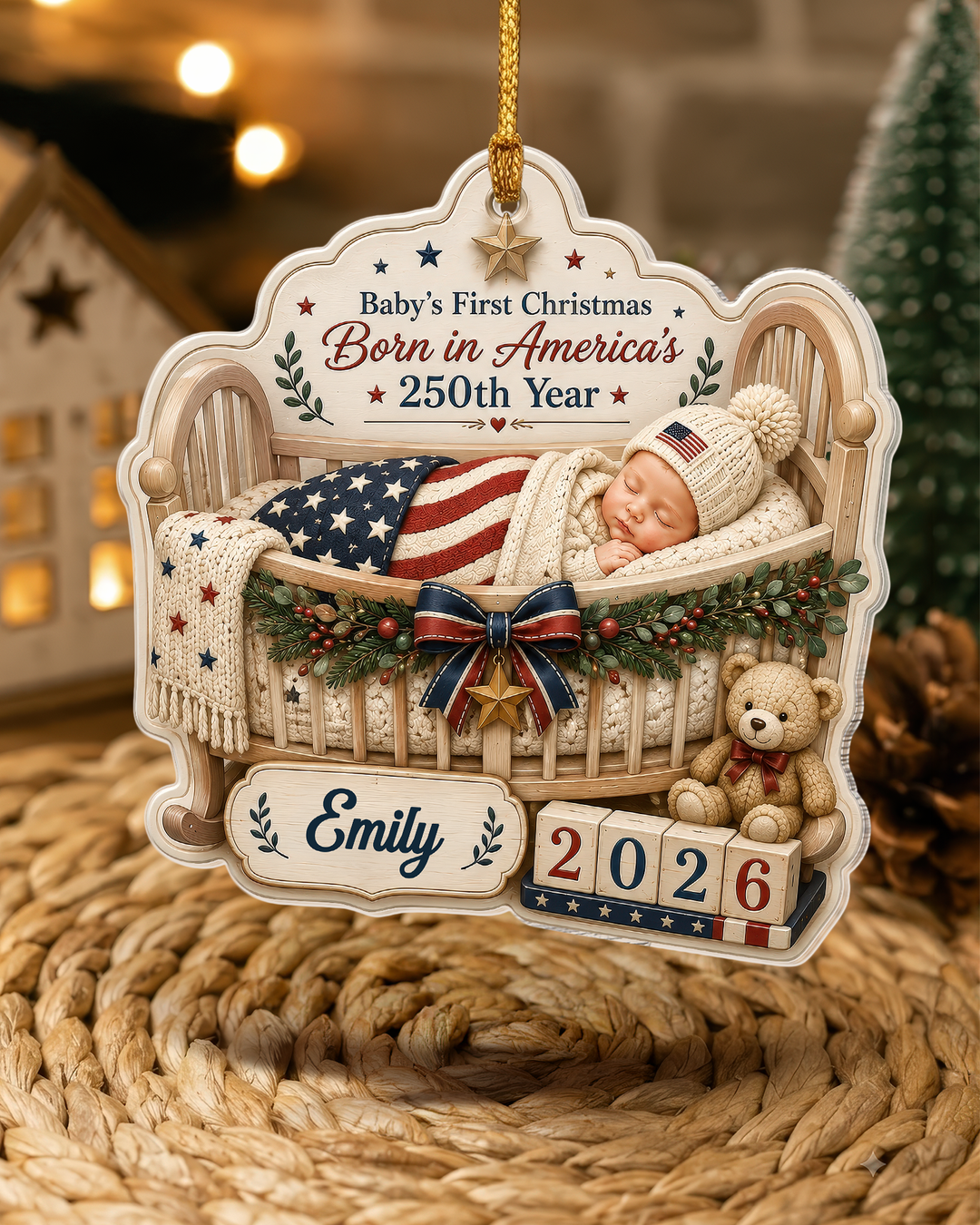First Christmas 250th Personalized 1-Side Photo Acrylic Ornament