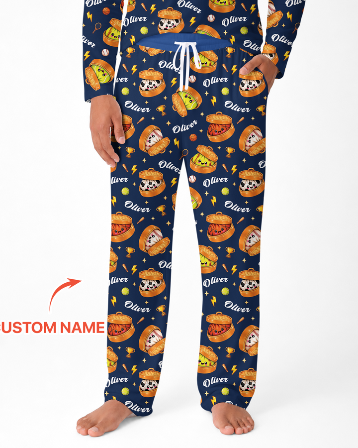 Custom Name Sports Dumpling Bamboo Men's Pajama Set