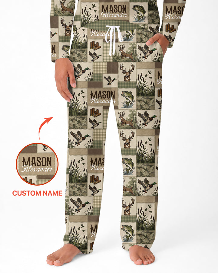 Personalized Hunting Patchwork Bamboo Men's Pajama Set
