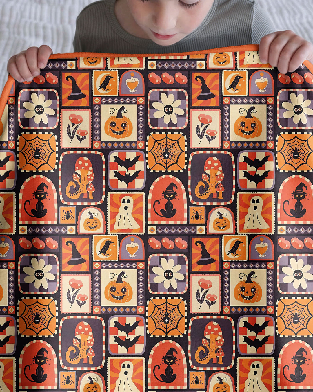 Retro Halloween Patchwork Icons Bamboo Blanket