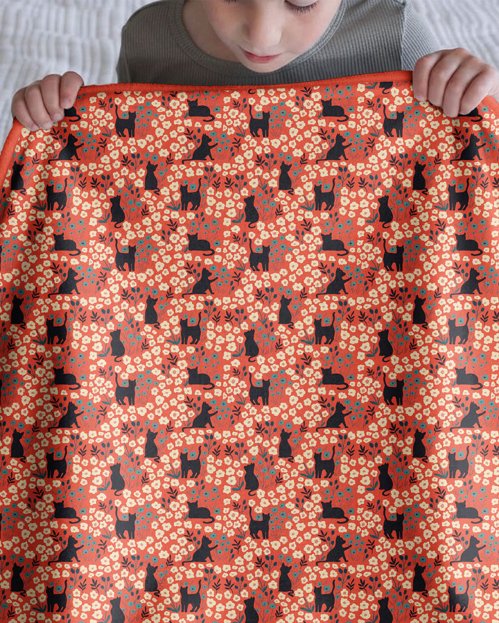 Black Cat Ditsy Bamboo Blanket