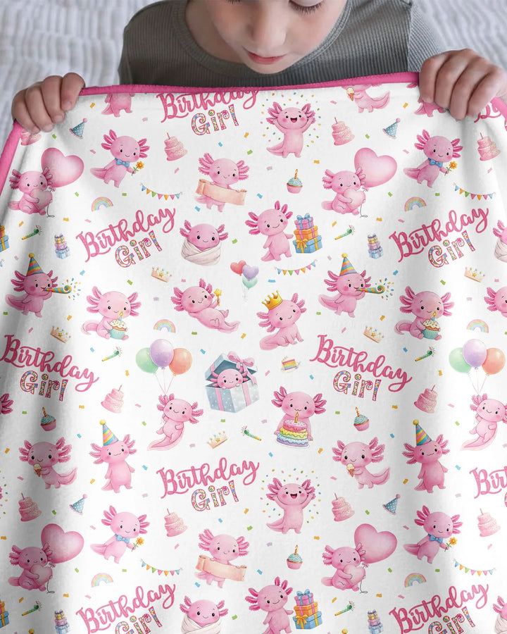 Cute Axolotl Birthday Girl Bamboo Blanket