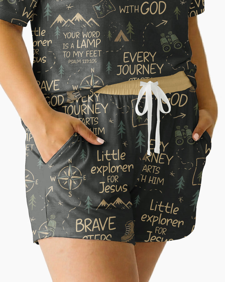 Little Explorer God Leads The Way Bamboo Women Short Sleeve Short Pajama Set