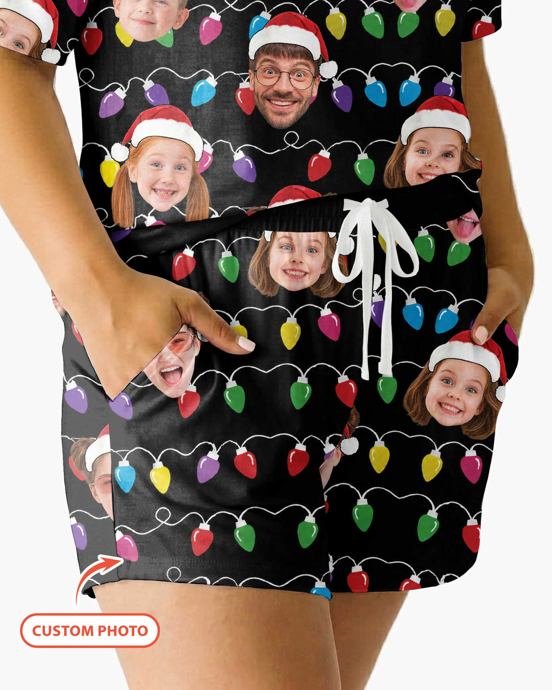 Custom Face Christmas Family Silly Xmas Leds Bamboo Women Short Sleeve Short Pajama Set