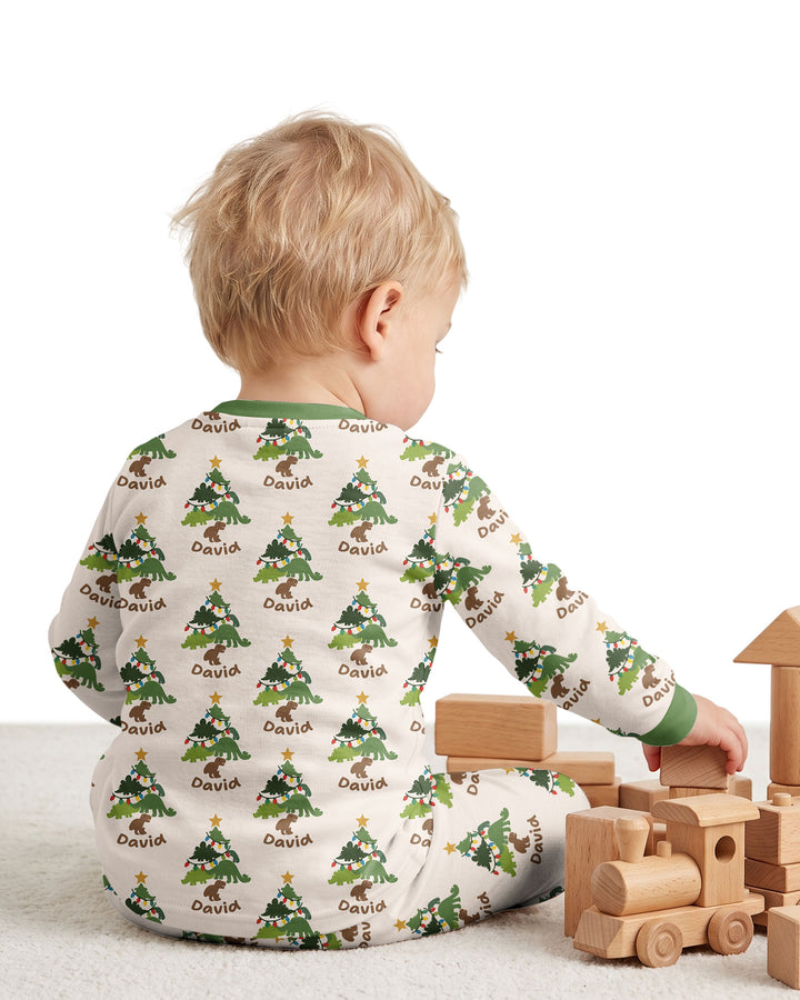 Dino Christmas Tree Bamboo Two Piece Long Sleeve Pajama Set