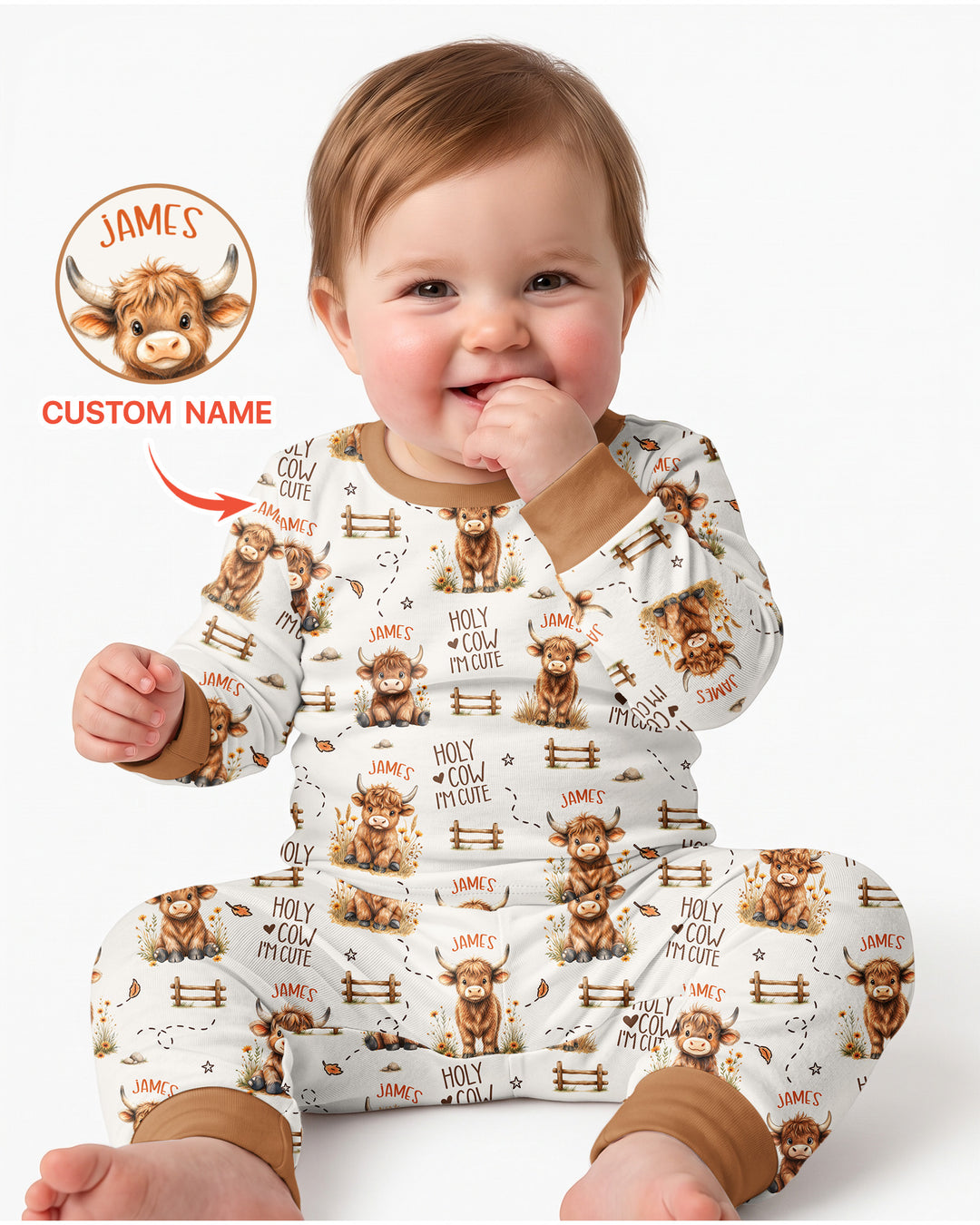 Holy Cow I'm Cute Personalized Bamboo Two Piece Long Sleeve Pajama Set