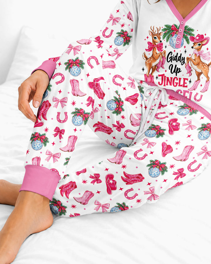 Western Christmas Giddy-up Jingle Horse Bamboo Women Pajama Set