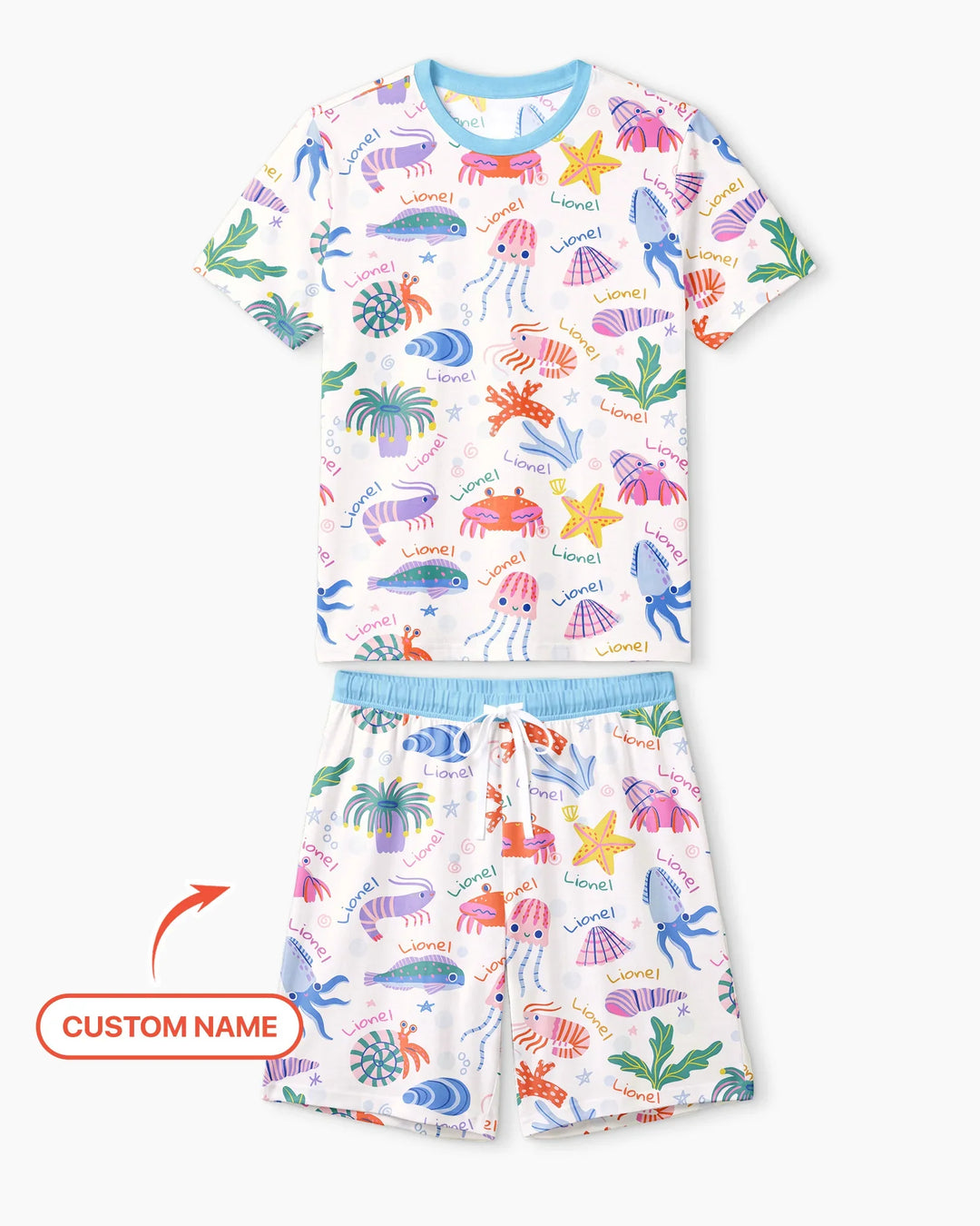 Tide Pool Pals Custom Name Bamboo Men Short Sleeve Short Pajama Set