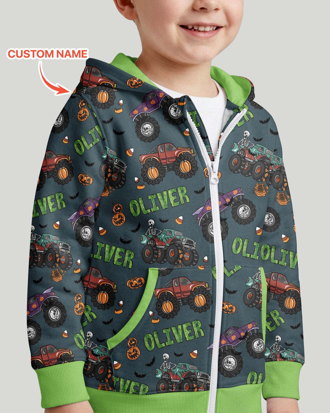 Custom Name Haunted Monster Trucks Bamboo Zip Hoodie