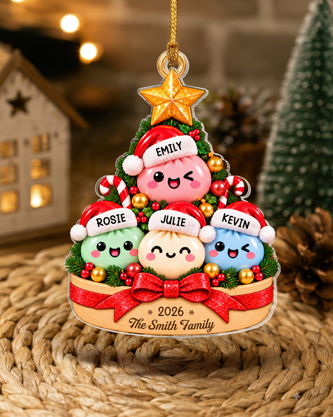 We Are Dumpling Family Personalized 1-Side Photo Acrylic Ornament