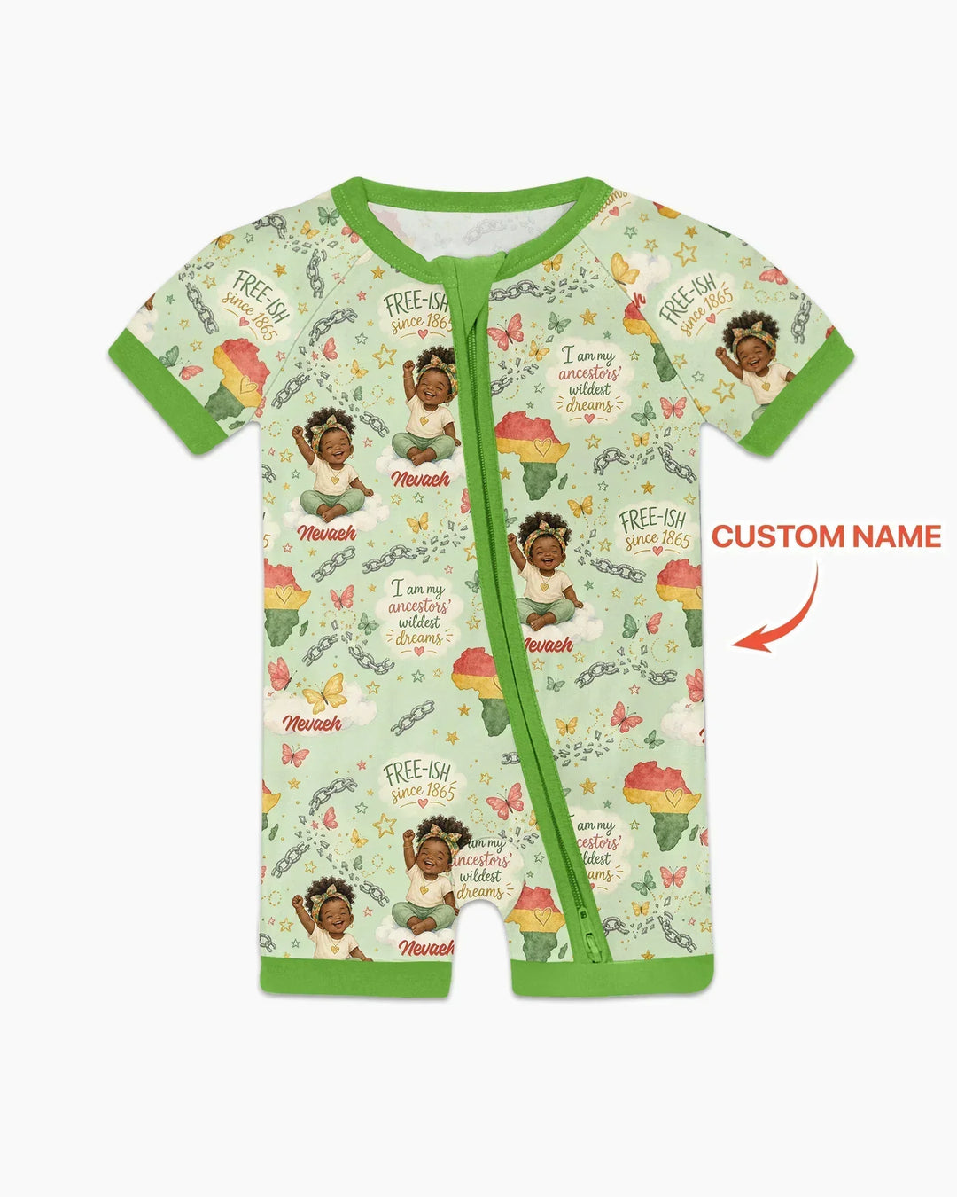 Custom Name Juneteenth I Am My Ancestors' Wildest Dream Bamboo Shorty Zippy