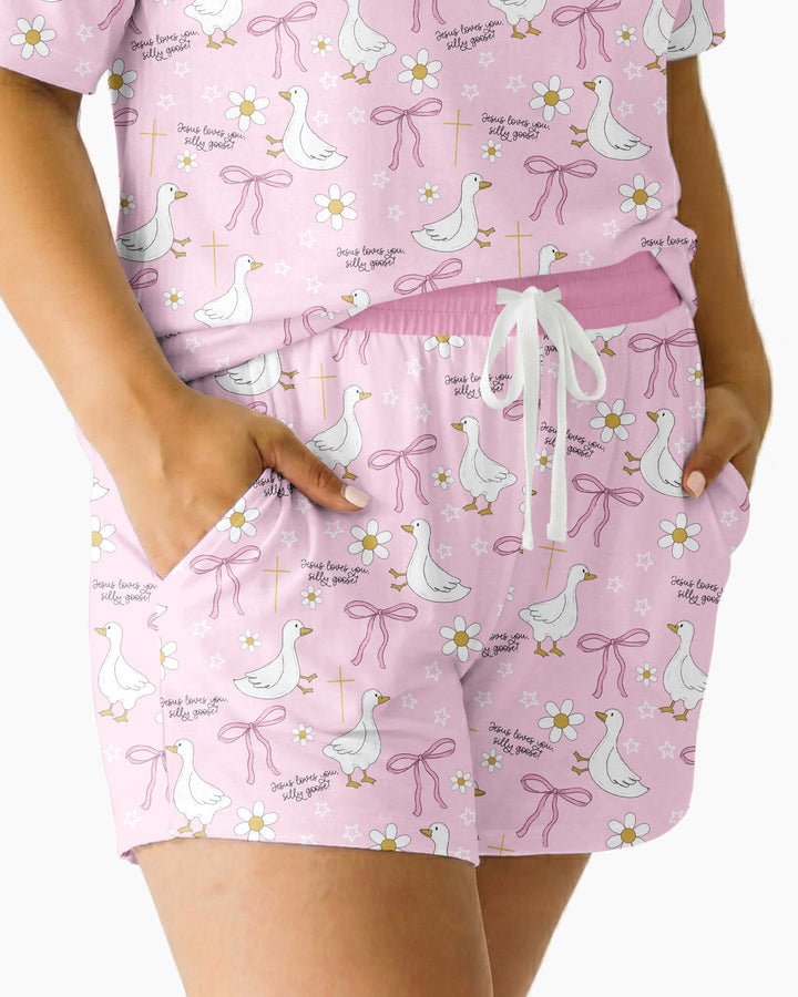 Jesus Loves You Silly Goose Bamboo Women Short Sleeve Short Pajama Set