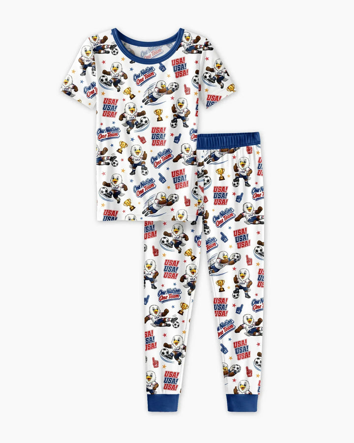 Soccer One Nation One Team Bamboo Two Piece Short Sleeve Pajama Set
