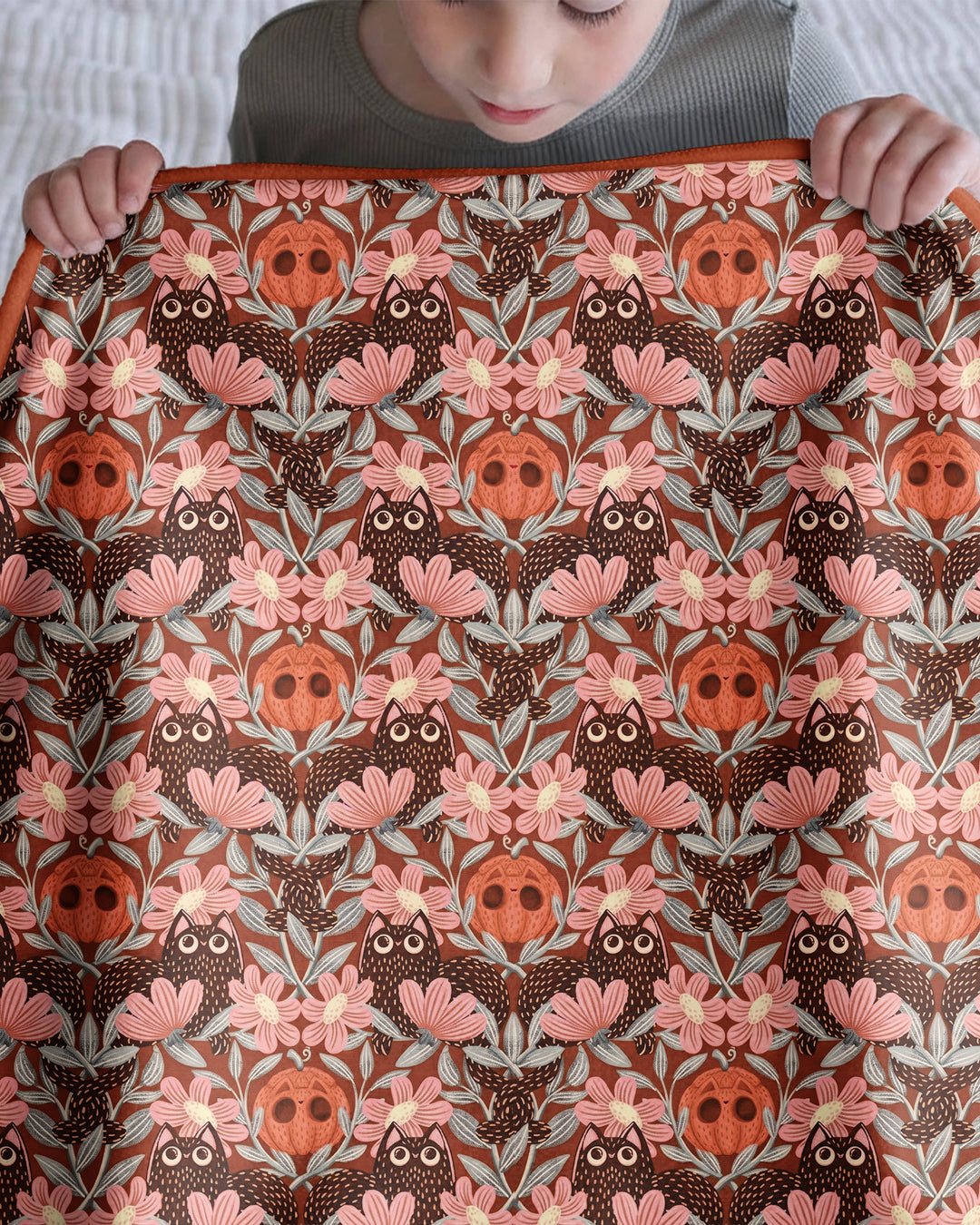 Spooky Owl Pumpkin Folk Floral Halloween Bamboo Blanket