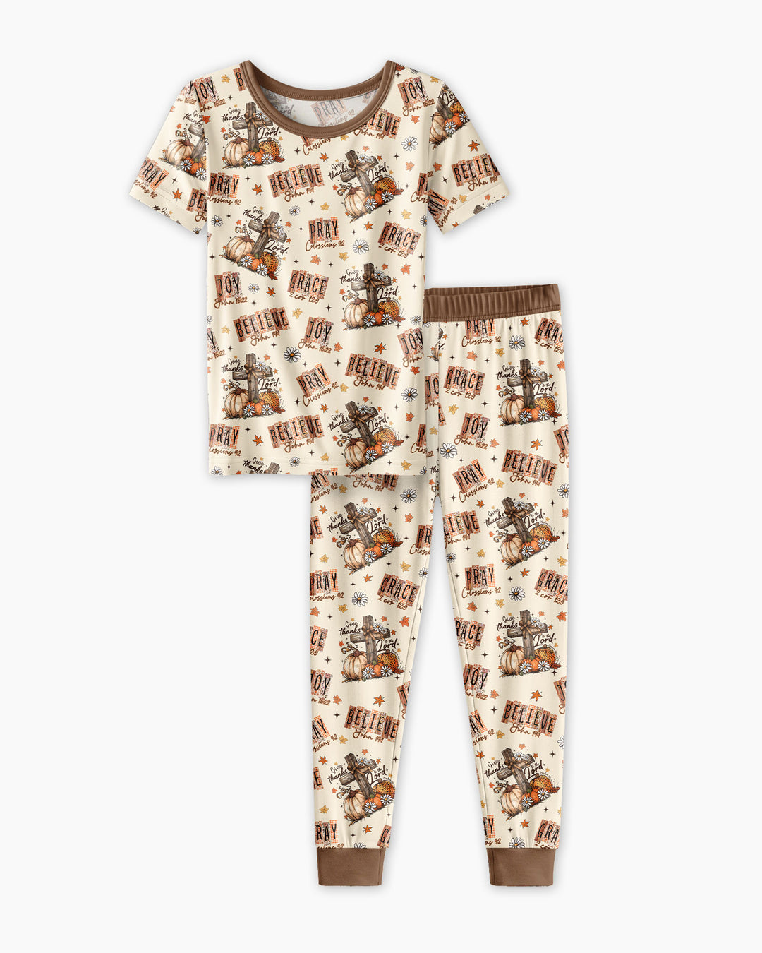 Floral Fall Give Thanks To The Lord Bamboo Two Piece Short Sleeve Pajama Set