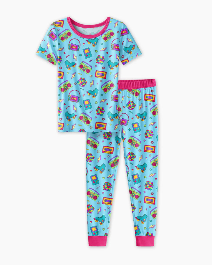 80s Retro Neon Bamboo Two Piece Short Sleeve Pajama Set
