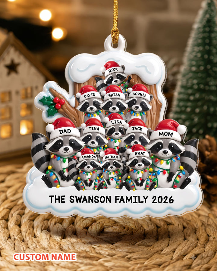 Raccoon Family Christmas Acrylic Ornament