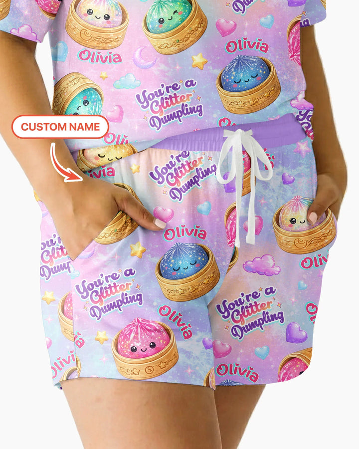 Custom Name You're A Glitter Dumpling Bamboo Women Short Sleeve Short Pajama Set