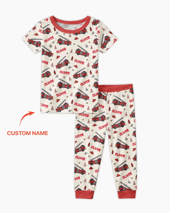 Custom Name Future Firefighters Bamboo Two Piece Short Sleeve Pajama Set
