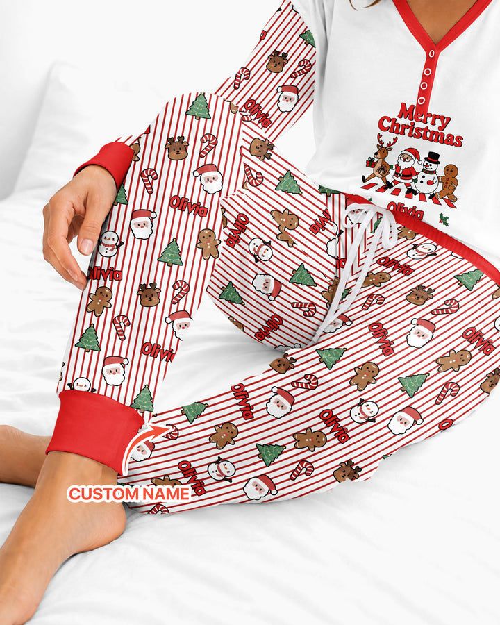 Custom Name Funny Christmas Crossing Bamboo Women Pajama Set