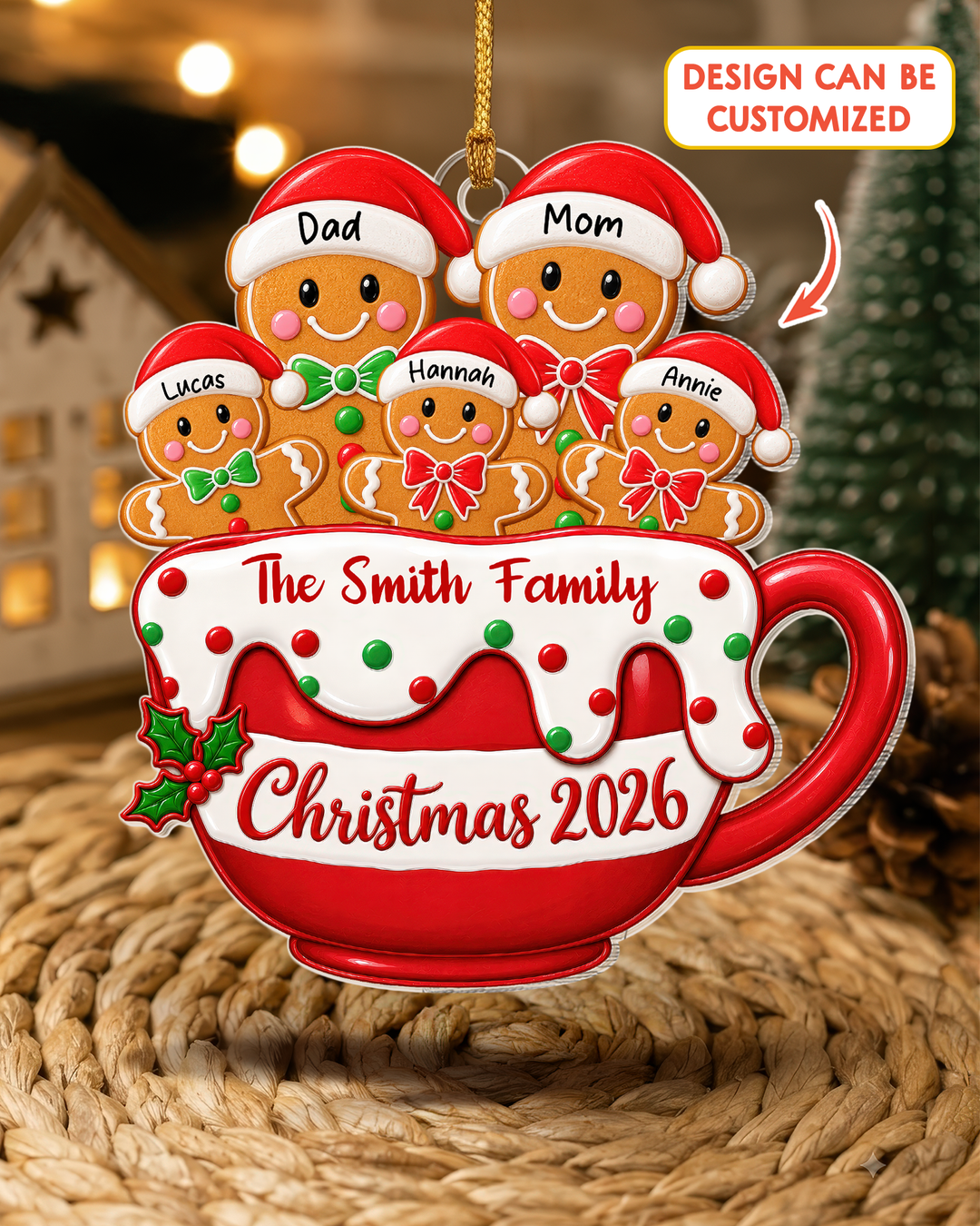 Personalized Christmas Gingerbread Family Acrylic Ornament