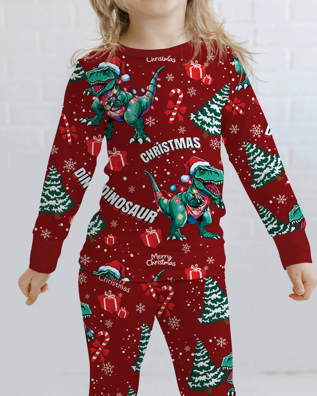 Dinosaur Raw Noel Bamboo Two Piece Long Sleeve Pajama Set