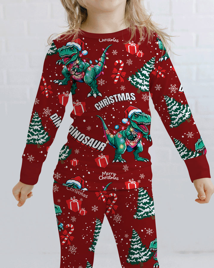 Dinosaur Raw Noel Bamboo Two Piece Long Sleeve Pajama Set