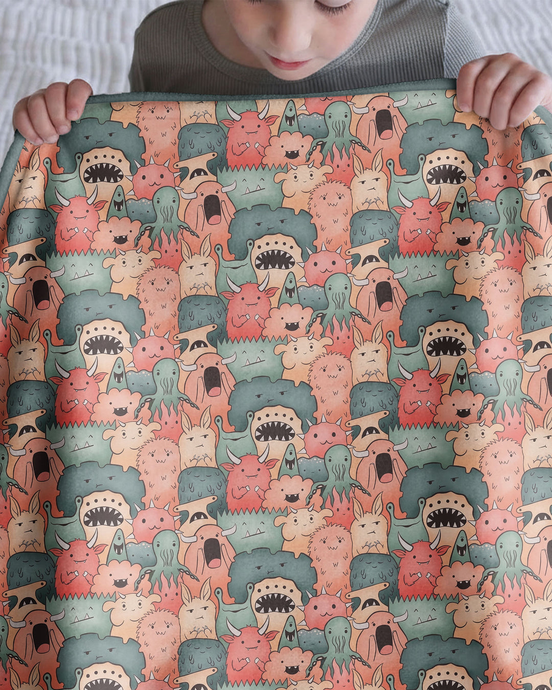 Cute Monster Crowd Bamboo Blanket