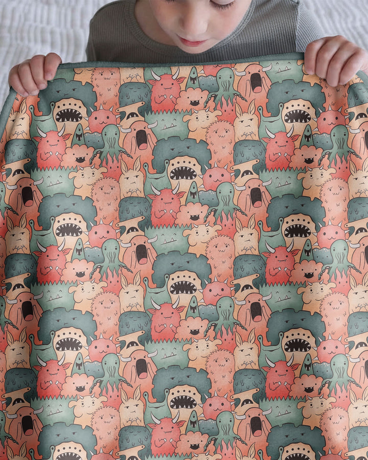 Cute Monster Crowd Bamboo Blanket