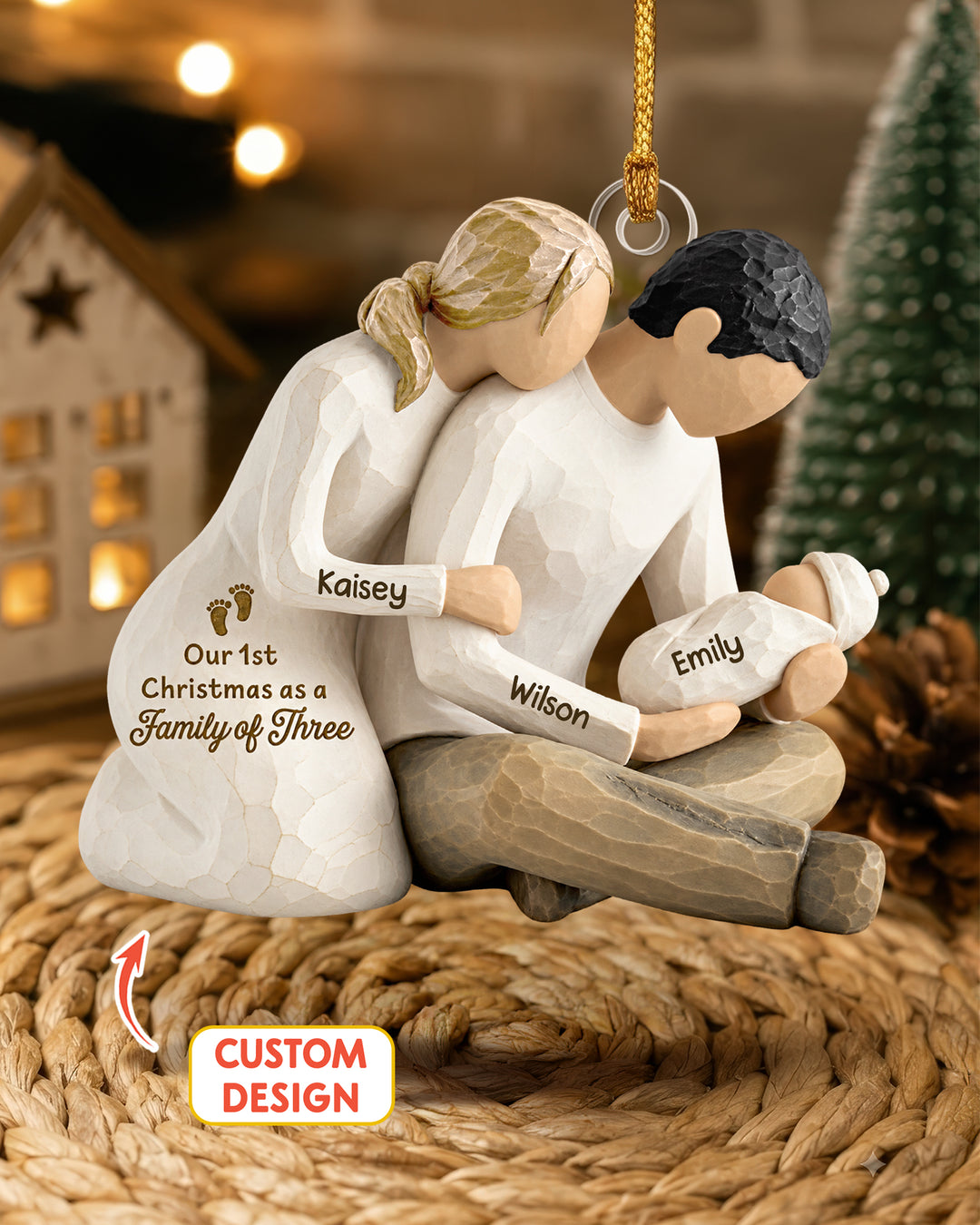 Our First Christmas As Family Of Three- Personalized Acrylic Ornament Personalized 1-Side Photo Acrylic Ornament