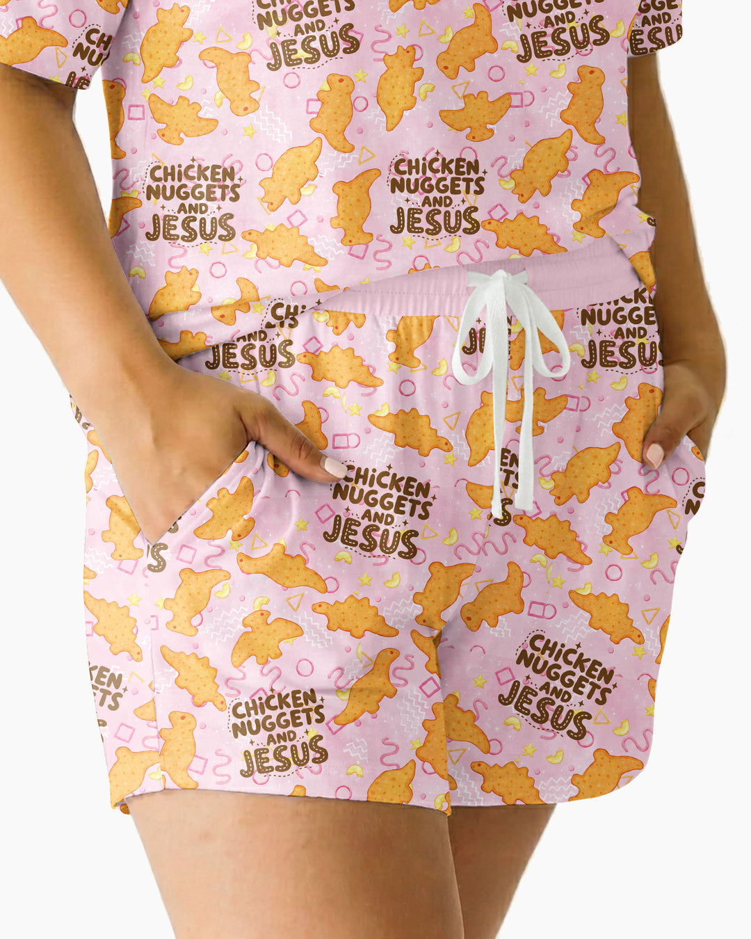 Chicken Nuggets and Jesus Family Matching Bamboo Women Short Sleeve Short Pajama Set
