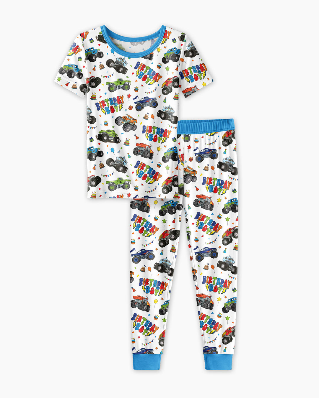 Monster Truck Birthday Boy Bamboo Two Piece Short Sleeve Pajama Set