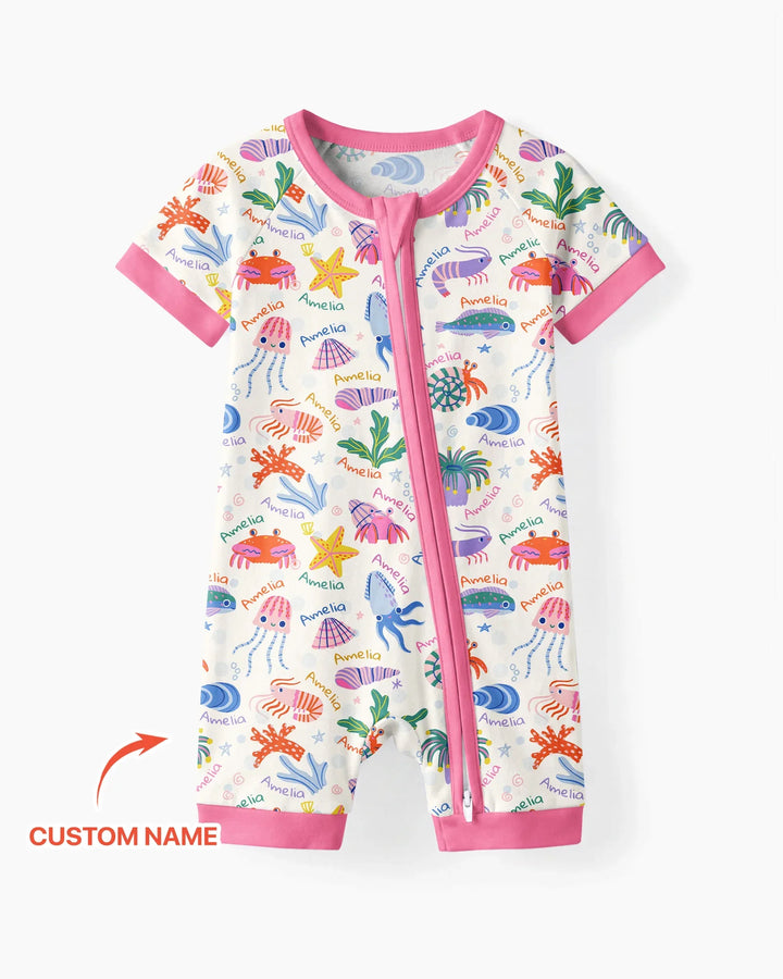 Tide Pool Pals Custom Name Bamboo Shorty Zippy