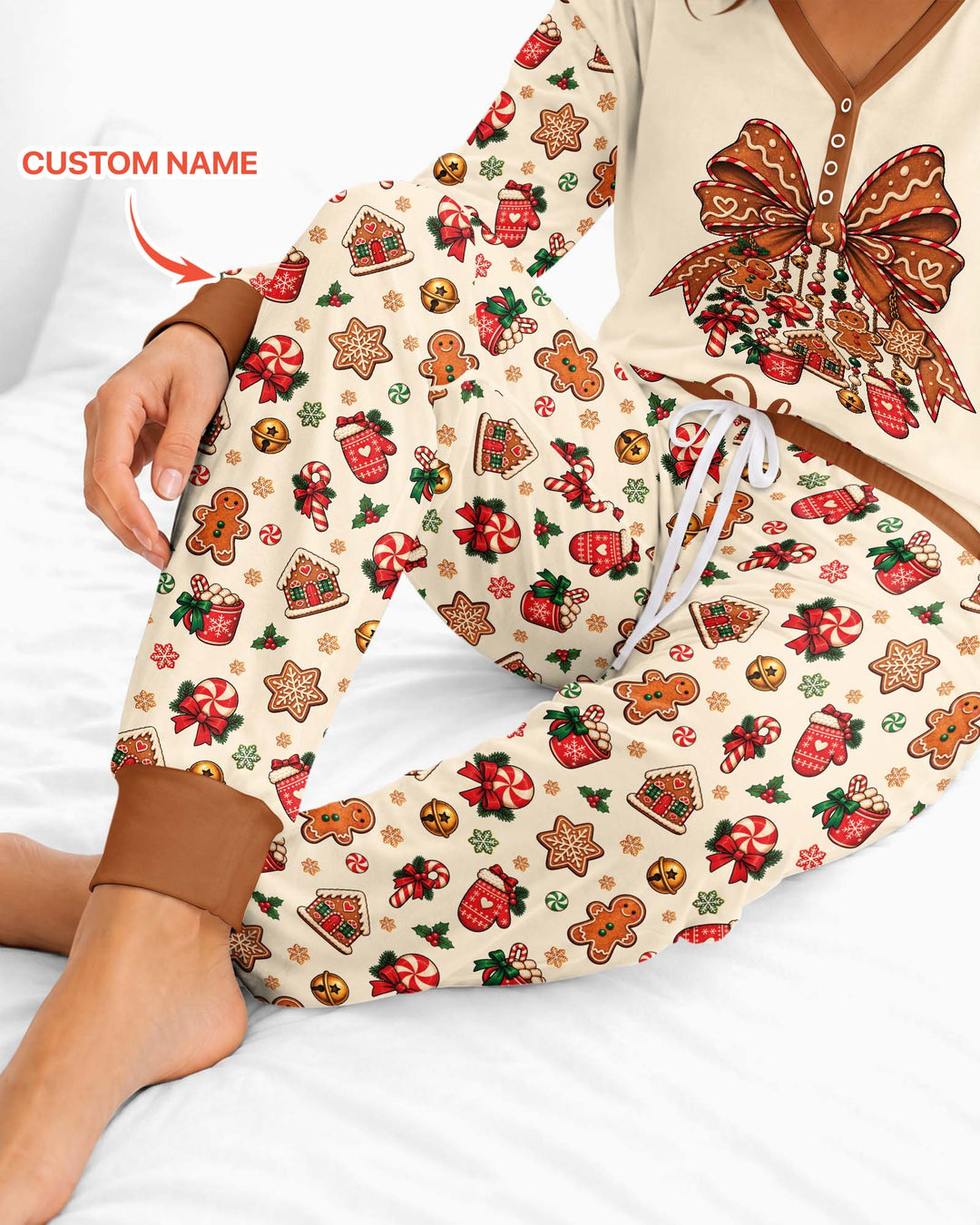 Custom Name Gingerbread The Bow Bamboo Women Pajama Set