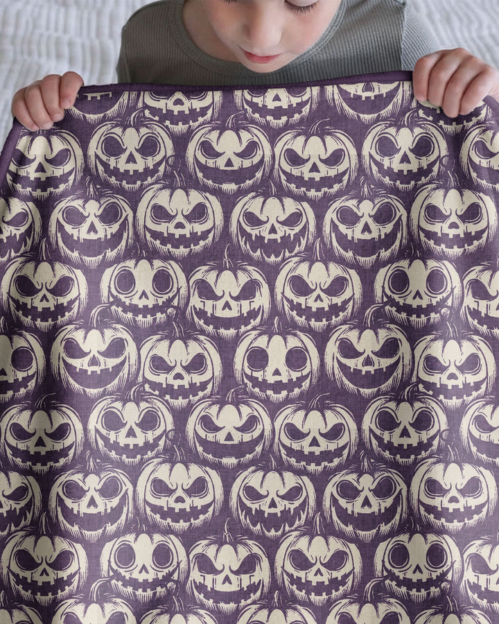 Retro Halloween Jack-O-Lantern Spooky Faces Bamboo Blanket