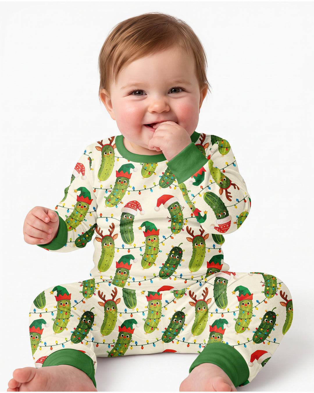 Cheerful Christmas Pickle Bamboo Two Piece Long Sleeve Pajama Set