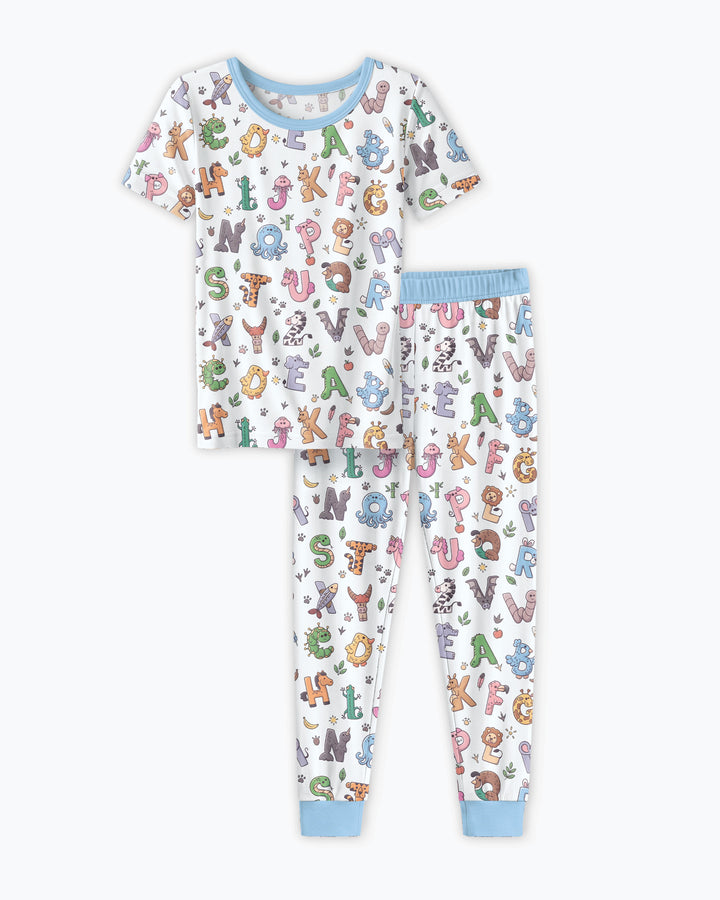 Animals Alphabet Bamboo Two Piece Short Sleeve Pajama Set