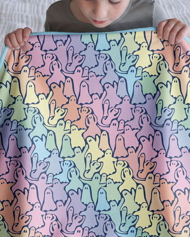 Pastel Rainbow Ghost Halloween Bamboo Blanket