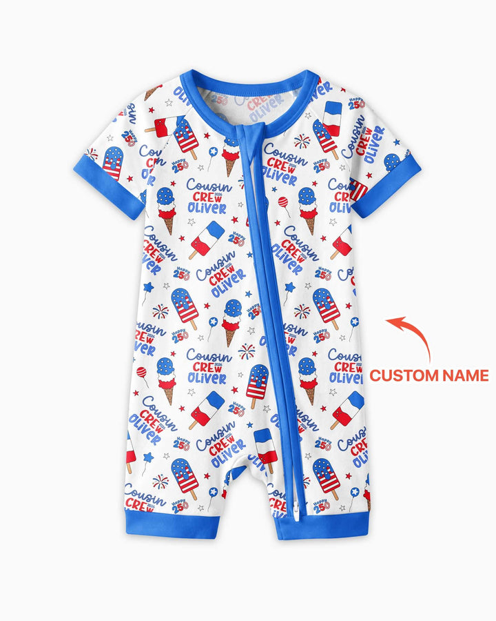 Custom Name 4th of July Cousin Crew Bamboo Shorty Zippy