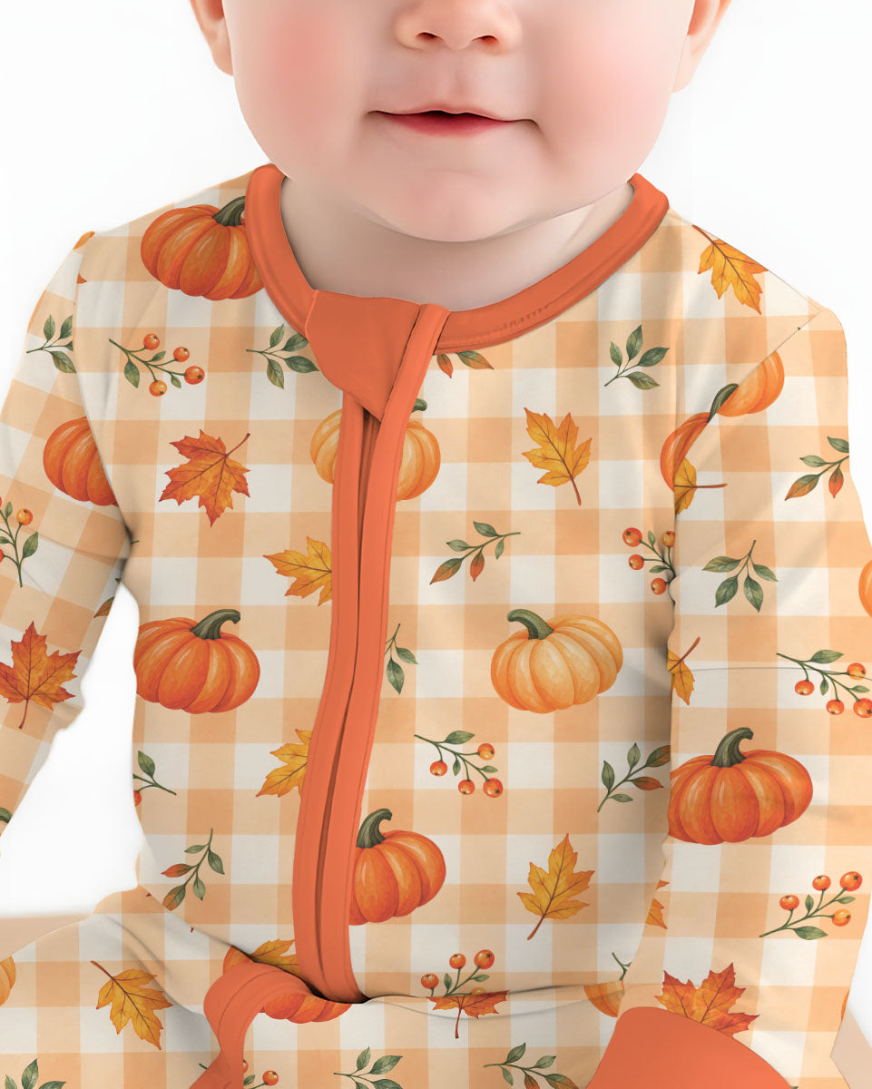 Cute Fall Pumpkin Leaves Gingham Bamboo Convertible Zippy
