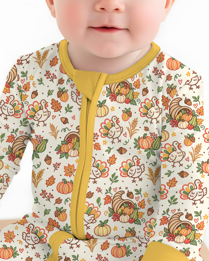Thanksgiving Turkey Sketch Bamboo Convertible Zippy