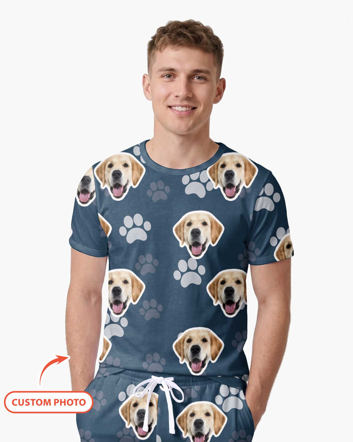 Personalized Dog & Cat Photo Bamboo Men Short Sleeve Short Pajama Set