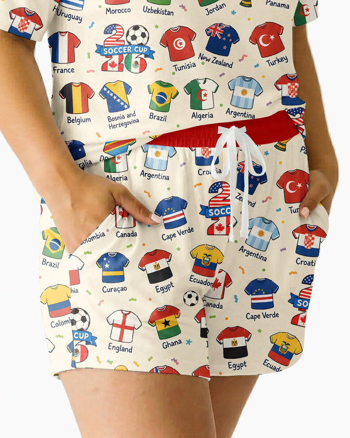 2026 Soccer World Jersey Flag Family Matching Bamboo Women Short Sleeve Short Pajama Set